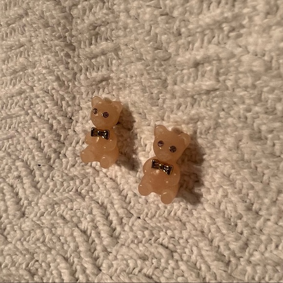 peach silver and gold bear earrings - Picture 4 of 7